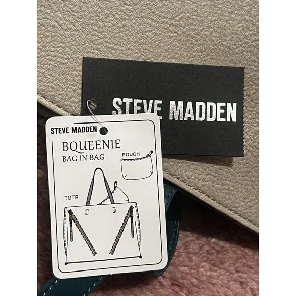 Steve Madden BQUEENIE Bisque Taupe Teal Tote Bag Purse Set NEW Rare - Picture 12 of 14